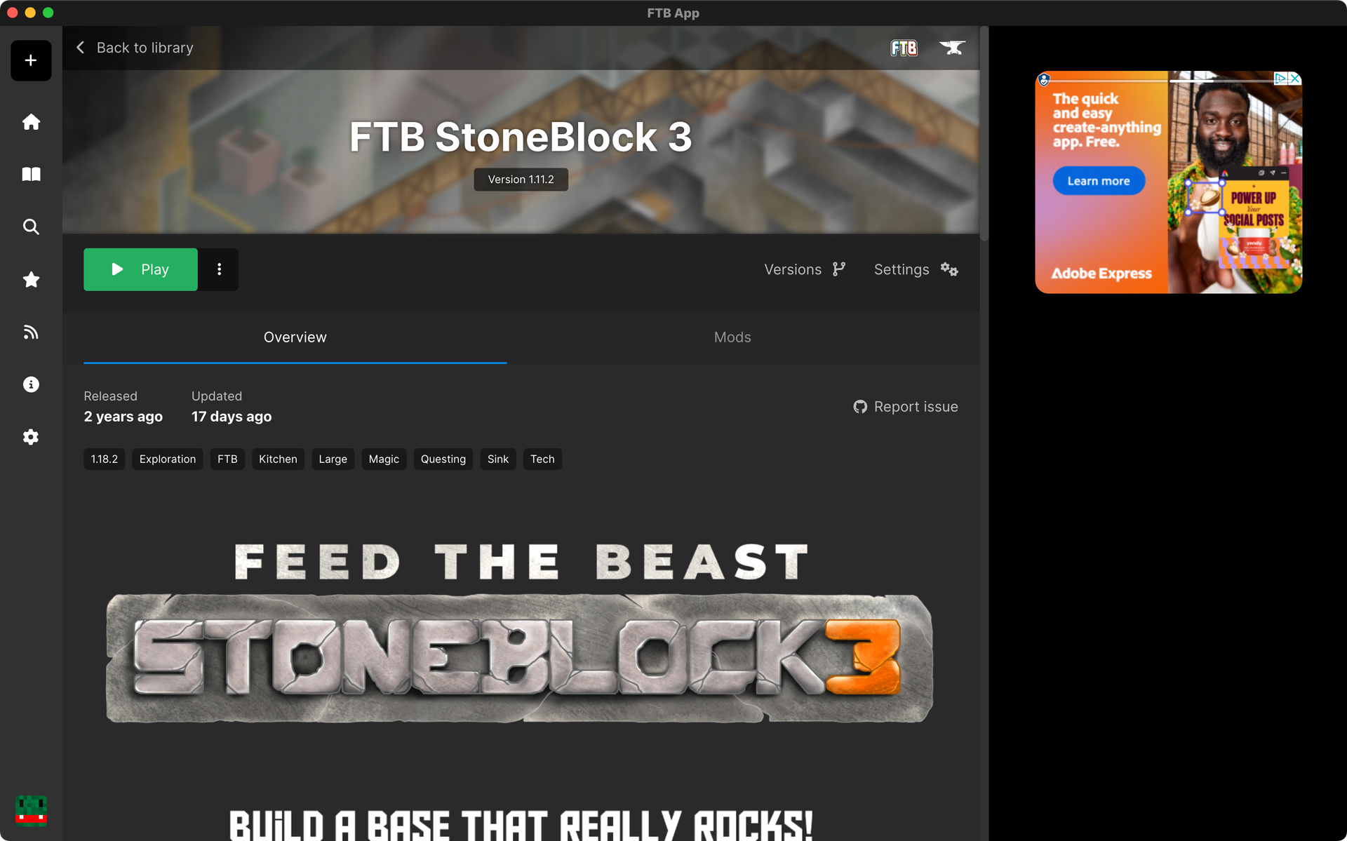 The FTB App's Instance page